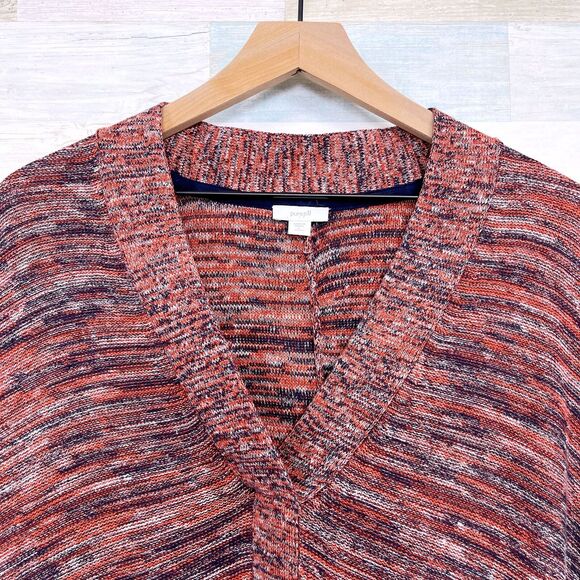 Pure J Jill Drapey Kimono Sleeve Sweater Orange Blue Womens Large Petite LP - Picture 2 of 7